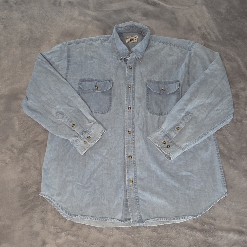 AMERICAN‎ BLUE Mens Blue Denim Shirt XL Casual Cotton Blend Long Sleeve Button